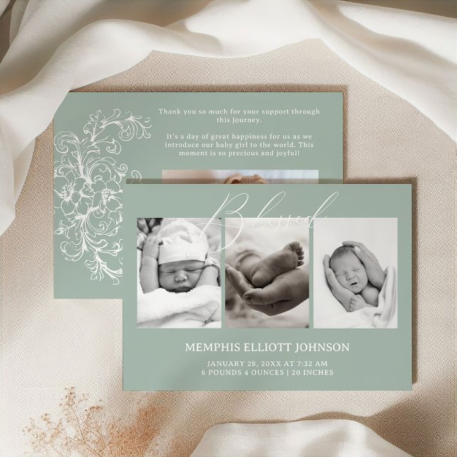 Vintage Timeless Floral Green Baby Invitation (Creator Uploaded)