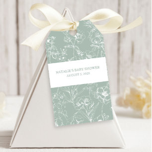 Vintage Timeless Floral Green Baby Shower Favour Gift Tags