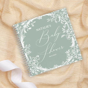 Vintage Timeless Floral Green Baby Shower Notebook