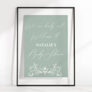 Vintage Timeless Floral Green Baby Shower Poster