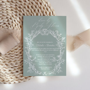 Vintage Timeless Floral Green Drive-By Baby Shower Invitation
