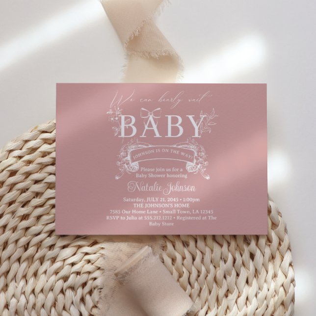 Vintage Timeless Floral Pink Baby Shower Invitation (Creator Uploaded)