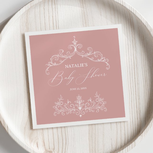 Vintage Timeless Floral Pink Baby Shower Napkin (Creator Uploaded)