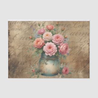Vintage Timeless Jar of Roses Decoupage Print Tissue Paper