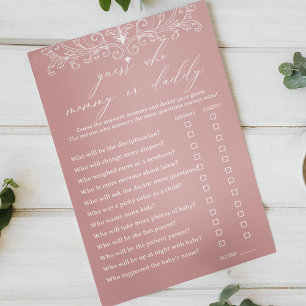 Vintage Timeless Pink Baby Shower Mummy Daddy Game Flyer