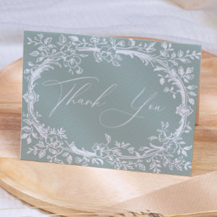 Vintage TimelessFloral Green Baby Shower Thank You Card