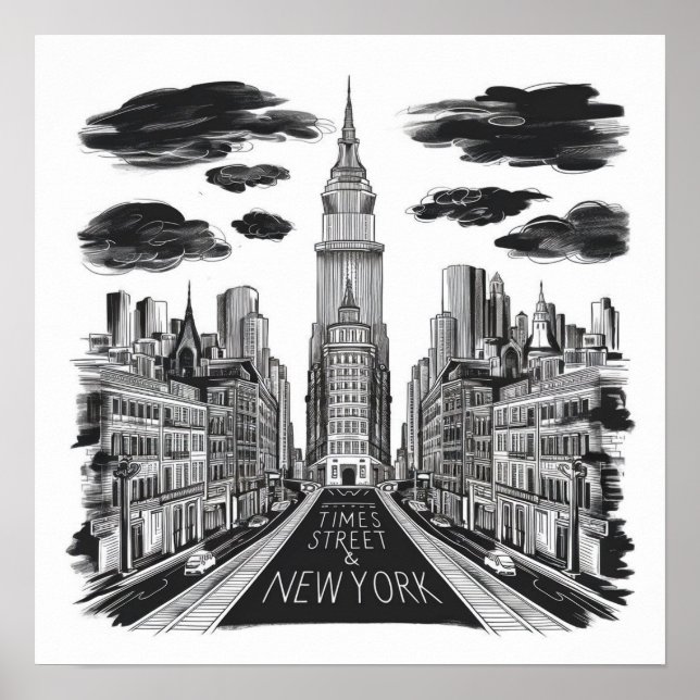 vintage times square street pen drawing  poster (Front)