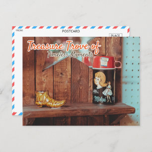 Vintage Tin Container and Golden Boot Figurine Postcard