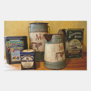 Vintage Tins and Jugs Rectangular Sticker