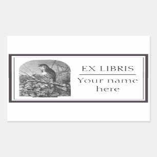 Vintage tiny bird etching bookplate rectangular sticker