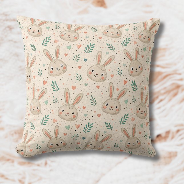 Vintage Tiny Bunny Faces with Roses Pattern Cushion (Creator Uploaded)