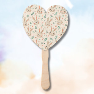 Vintage Tiny Bunny Faces with Roses Pattern Hand Fan
