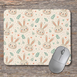 Vintage Tiny Bunny Faces with Roses Pattern Mouse Mat