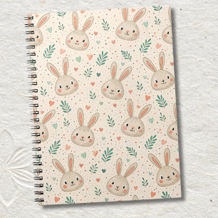 Vintage Tiny Bunny Faces with Roses Pattern Notebook