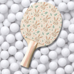 Vintage Tiny Bunny Faces with Roses Pattern Ping Pong Paddle