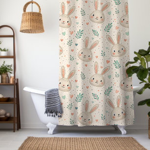 Vintage Tiny Bunny Faces with Roses Pattern Shower Curtain