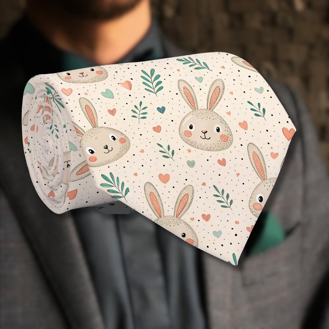 Vintage Tiny Bunny Faces with Roses Pattern Tie (Creator Uploaded)