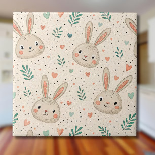 Vintage Tiny Bunny Faces with Roses Pattern Tile
