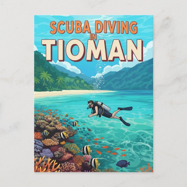 Vintage Tioman Malaysia Scuba Diving Postcard (Front)