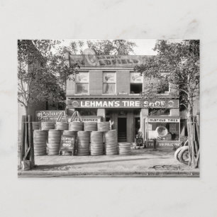 Vintage Tire Shop, Black and White Photo Postcard