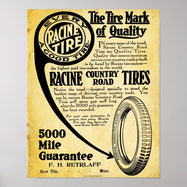 Vintage Tire Sign - Racine Tire Company (Front)