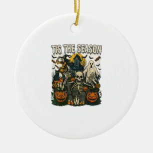 Vintage Tis Season Halloween Skeleton Retro Ceramic Tree Decoration
