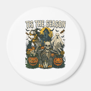 Vintage Tis Season Halloween Skeleton Retro Magnet