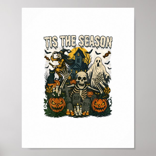 Vintage Tis Season Halloween Skeleton Retro Poster (Front)
