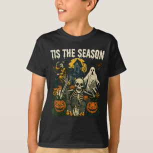 Vintage Tis the Season Halloween Skeleton Ghost T-Shirt
