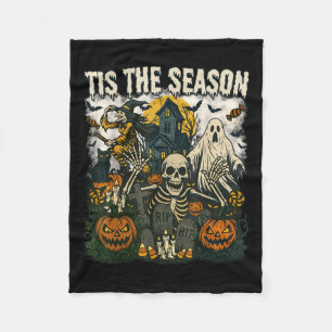 Vintage Tis The Season Halloween Skeleton Ghost Vi Fleece Blanket