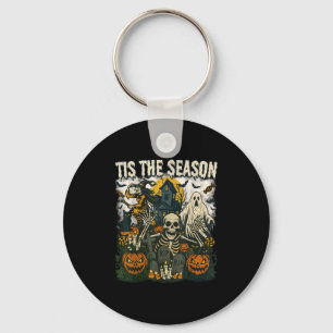 Vintage Tis The Season Halloween Skeleton Ghost Vi Key Ring