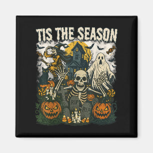 Vintage Tis The Season Halloween Skeleton Ghost Vi Magnet