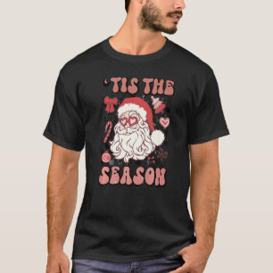 Vintage Tis The Season Pink Glasses Santa Claus Ch T-Shirt