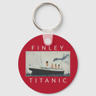 VINTAGE TITANIC NAME PURPLE RED BLUE KEY RING