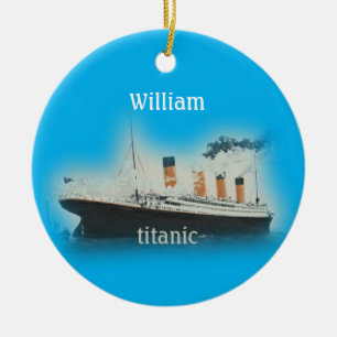 Vintage Titanic Ocean Liner Boy Blue Name Ship Ceramic Tree Decoration