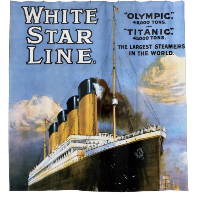 Vintage Titanic White Star Line Advertisement Shower Curtain (Front)