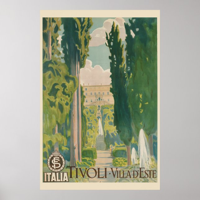 Vintage Tivoli Italy Italian Villa Travel Poster (Front)