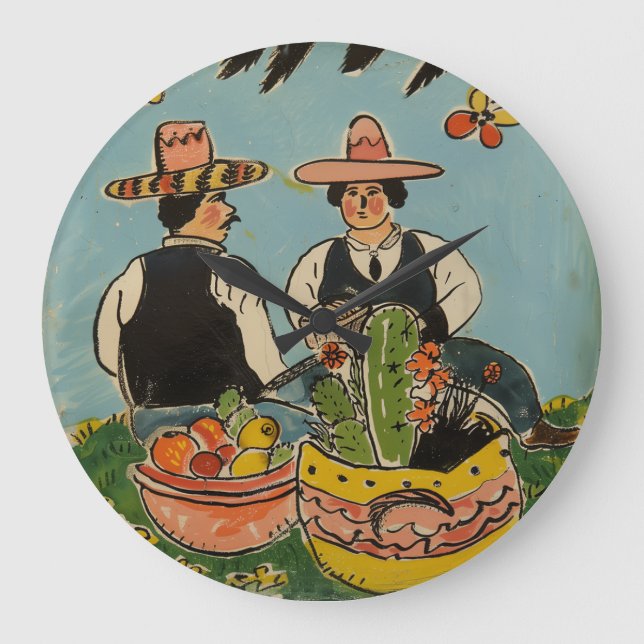 Vintage Tlaquepaque Pottery-Inspired Wall Clock (Front)
