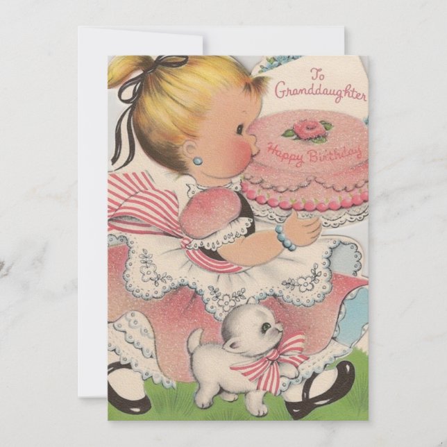 Vintage To Granddaughter Happy Birthday Holiday Card (Front)