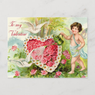 Vintage - To My Valentine - Cupid, Hearts & Doves Holiday Postcard