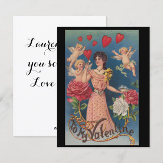 Vintage To My Valentine Lady with Cherubs Roses  Holiday Card