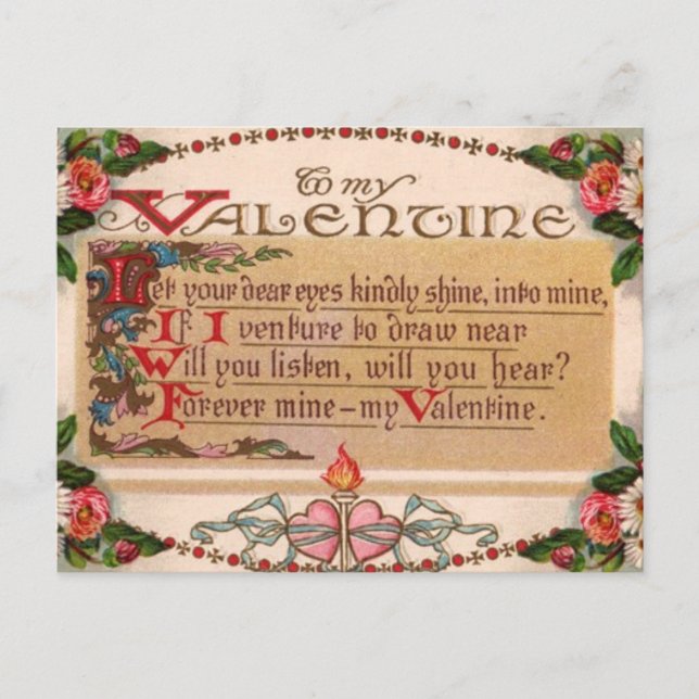 Vintage - To My Valentine - Poem Holiday Postcard (Front)