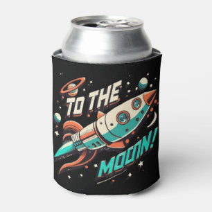 Vintage To The Moon Rocket ship Can Cooler