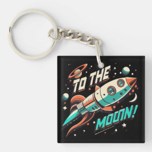 Vintage To The Moon Rocket ship Key Ring