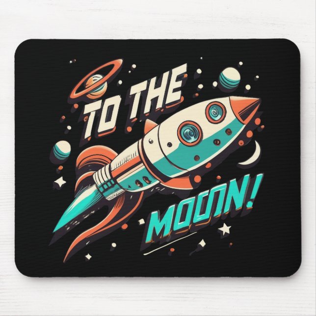 Vintage To The Moon Rocket ship Mouse Mat (Front)