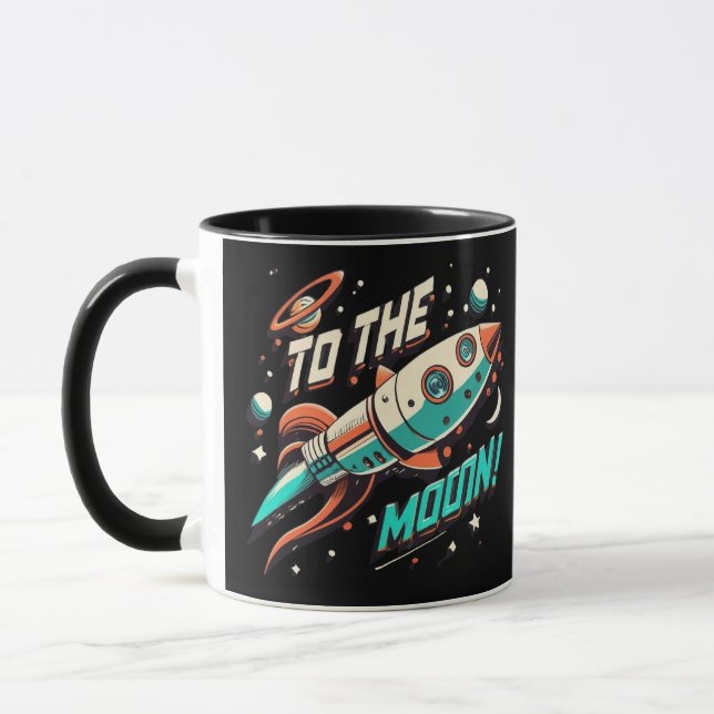 Vintage To The Moon Rocket ship Mug (Left)