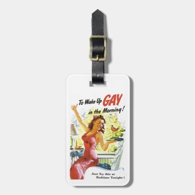 Vintage "To Wake Up Gay" Luggage Tag (Front Vertical)