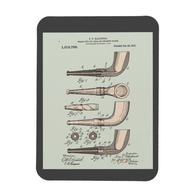 Vintage Tobacco Pipe Patent Magnet (Vertical)