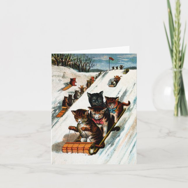 Vintage Toboggan Cats Card (Front)