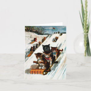 Vintage Toboggan Cats Card